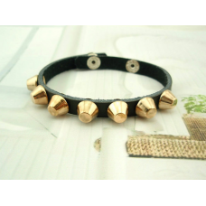 100 Genuine Leather Gold Studded Black Bangle Bracelet