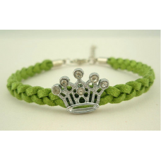 Shiny Green Braided Rope Rhinestone Crown Bracelet